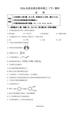 2026北京北师大附中高二（下）期中化学（教师版）-答案