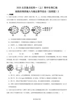 2025北京重点校高一（上）期中生物汇编：细胞的物质输入与输出章节综合（选择题）2-答案