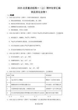 2025北京重点校高一（上）期中化学汇编：钠及其化合物1-答案