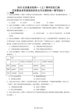 2023北京重点校高一（上）期中历史汇编：辽宋夏金多民族政权的并立与元朝的统一章节综合1-答案