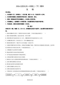 2026北京大兴一中高二（下）期中生物（教师版）-答案