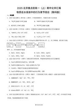 2025北京重点校高一（上）期中化学汇编：物质在水溶液中的行为章节综合（鲁科版）-答案