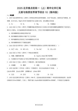 2025北京重点校高一（上）期中化学汇编：元素与物质世界章节综合10（鲁科版）-答案