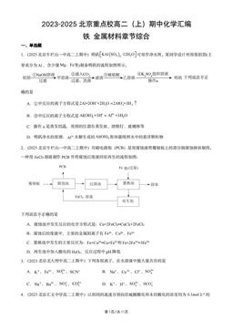 2023-2025北京重点校高二（上）期中化学汇编：铁金属材料章节综合-答案