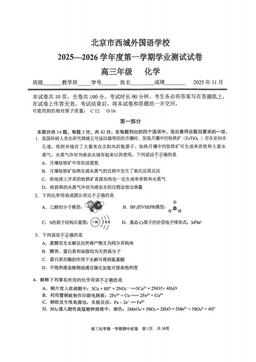 2025北京西城外国语学校高三（上）期中化学-答案