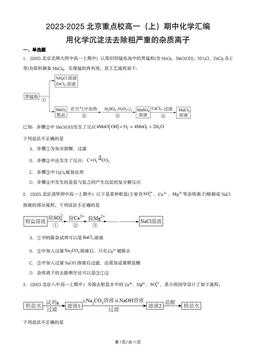 2023-2025北京重点校高一（上）期中化学汇编：用化学沉淀法去除粗盐中的杂质离子-答案