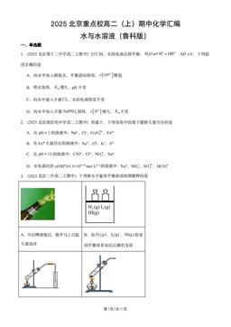 2025北京重点校高二（上）期中化学汇编：水与水溶液（鲁科版）-答案