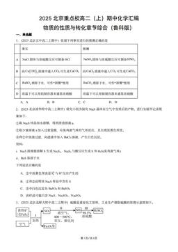 2025北京重点校高二（上）期中化学汇编：物质的性质与转化章节综合（鲁科版）-答案