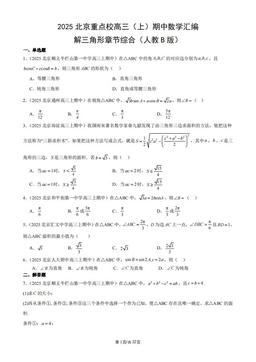 2025北京重点校高三（上）期中数学汇编：解三角形章节综合（人教B版）-答案