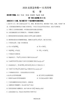 2025北京五中高一12月月考化学（教师版）-答案