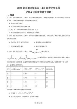 2025北京重点校高二（上）期中化学汇编：化学反应与能量章节综合-答案