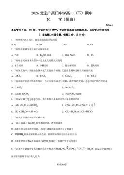 2026北京广渠门中学高一（下）期中化学（教师版）-答案