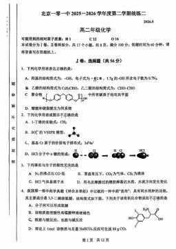 2026北京一零一中高二（下）统练二化学-试题