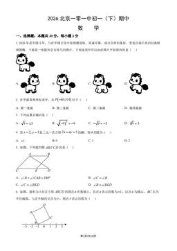 2026北京一零一中初一（下）期中数学（教师版）-答案