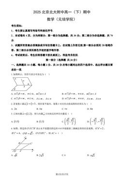 2025北京北大附中高一（下）期中数学（元培学院）（教师版）-答案