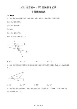 2022北京初一（下）期末数学汇编：平行线的性质-答案