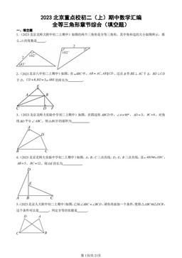 2023北京重点校初二（上）期中数学汇编：全等三角形章节综合（填空题）-答案