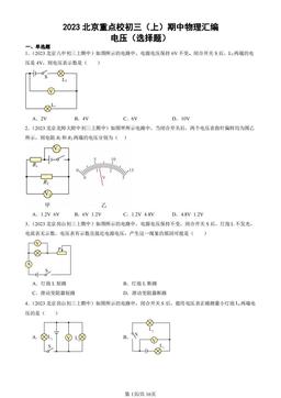 2023北京重点校初三（上）期中物理汇编：电压（选择题）-答案