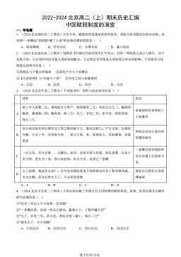 2022-2024北京高二（上）期末历史汇编：中国赋税制度的演变-答案