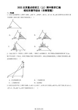 2022北京重点校初三（上）期中数学汇编：相似形章节综合（非解答题）-答案