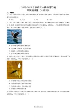 2023-2025北京初三一模物理汇编：平面镜成像（人教版）-答案